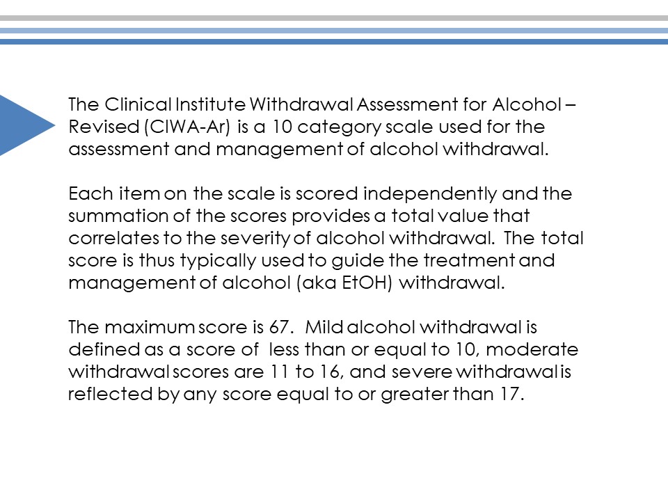 alcohol withdrawal scale